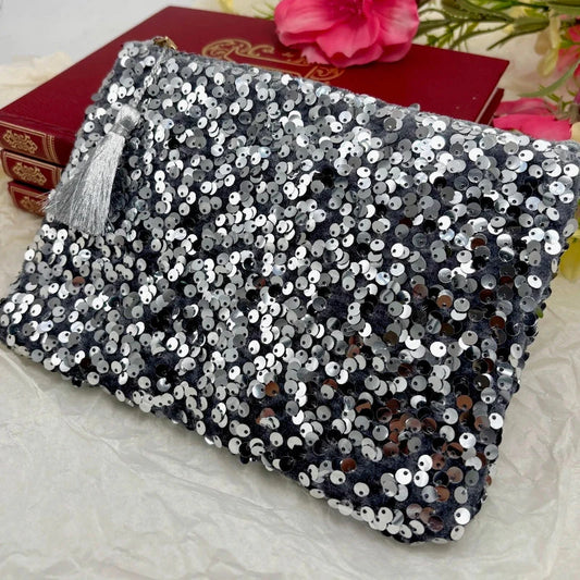 Silver Sequin Make-Up Bag